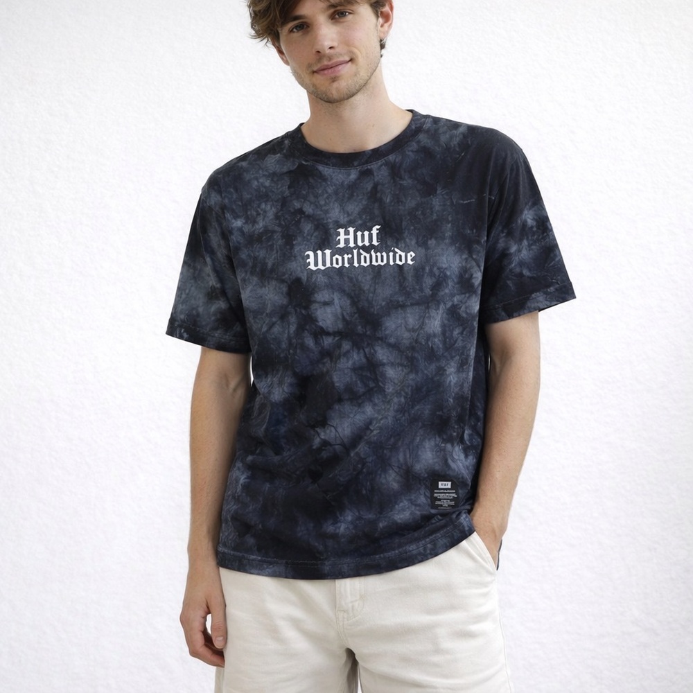 HUF Bird Youth Black Tie Dye With Parrot Skateboard Shirt Size Large NWT
